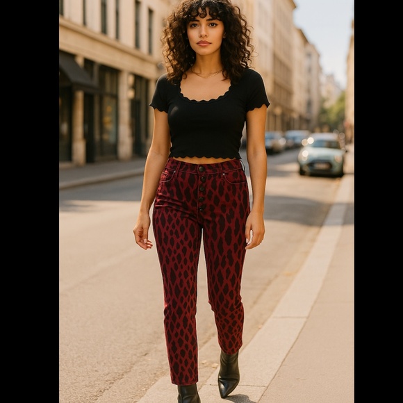 Red and Black Animal Print Jeans by Mankind - Picture 1 of 8